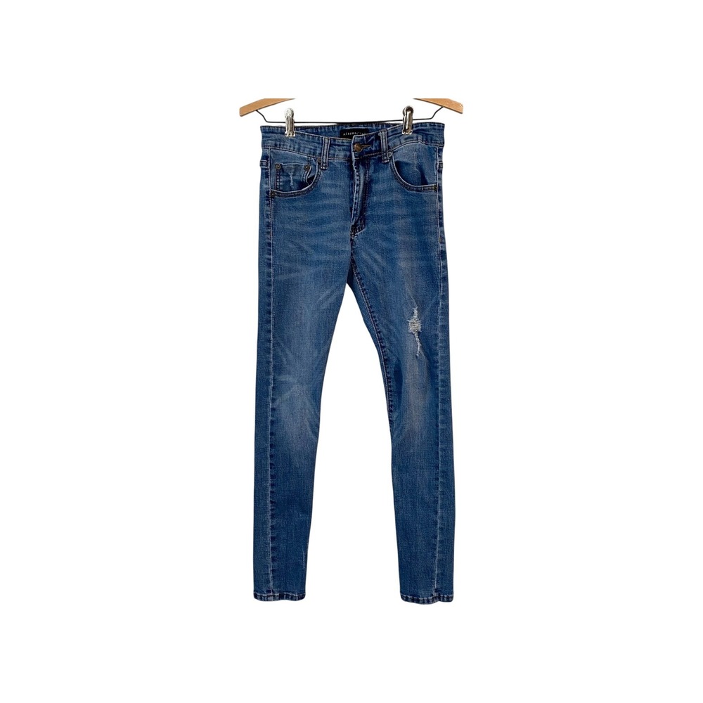 Aeropostale Mens Blue Denim Super Skinny‎ Jeans Distressed Details Size 28x30